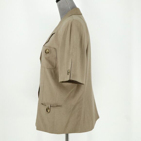 Kasper ASL Jacket Womens 14 Beige Lined Linen Blend Shoulder Pads Safari Career - Picture 13 of 16